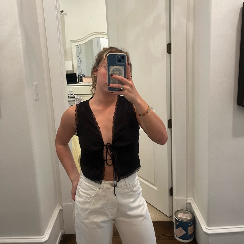 Paper moon black tie top